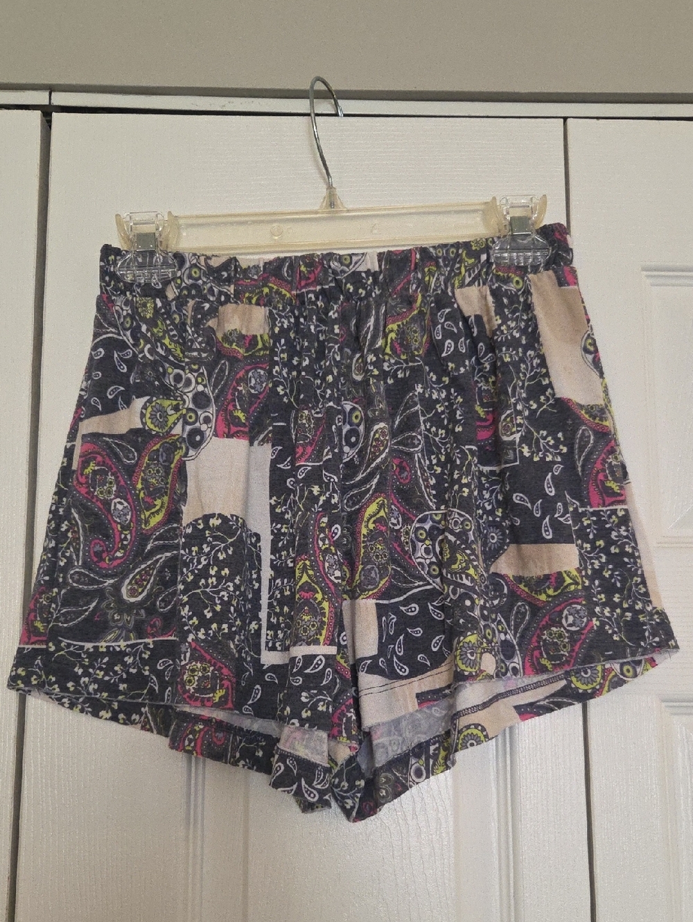 High-Waist Paisley Print Shorts in Black & Pink